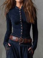 Leonora | Vintage Long Dress in Navy Blue Suede Check (Includes Belt)